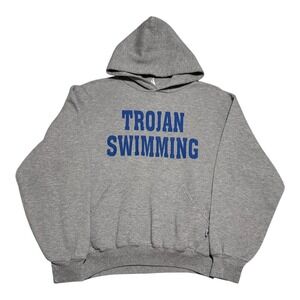 2000s Russell Athletic Trojan Swimming High School Gray Hoodie Sweatshirt Mens M